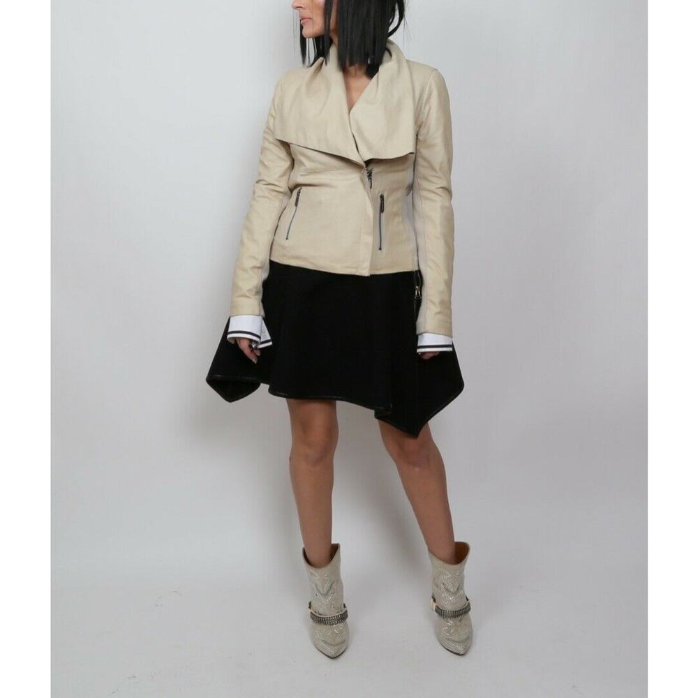 VINCE. Beige Leather Jacket Size M